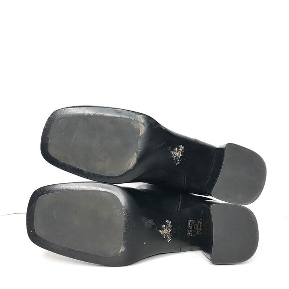 Prada Triangle Logo Plaque Knee High Pull On Block Heel Leather Boots 38 - Picture 7 of 9